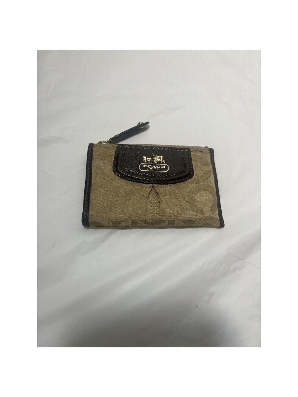 Coach Madison Op Art Mini Skinny Signature ID Card Coin Purse Khaki Brown